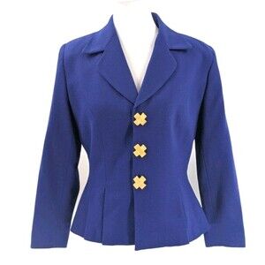 Morgan Miller Blue 100% Wool Royal Blue Blazer Fancy Buttons Jacket Size 6P S/M